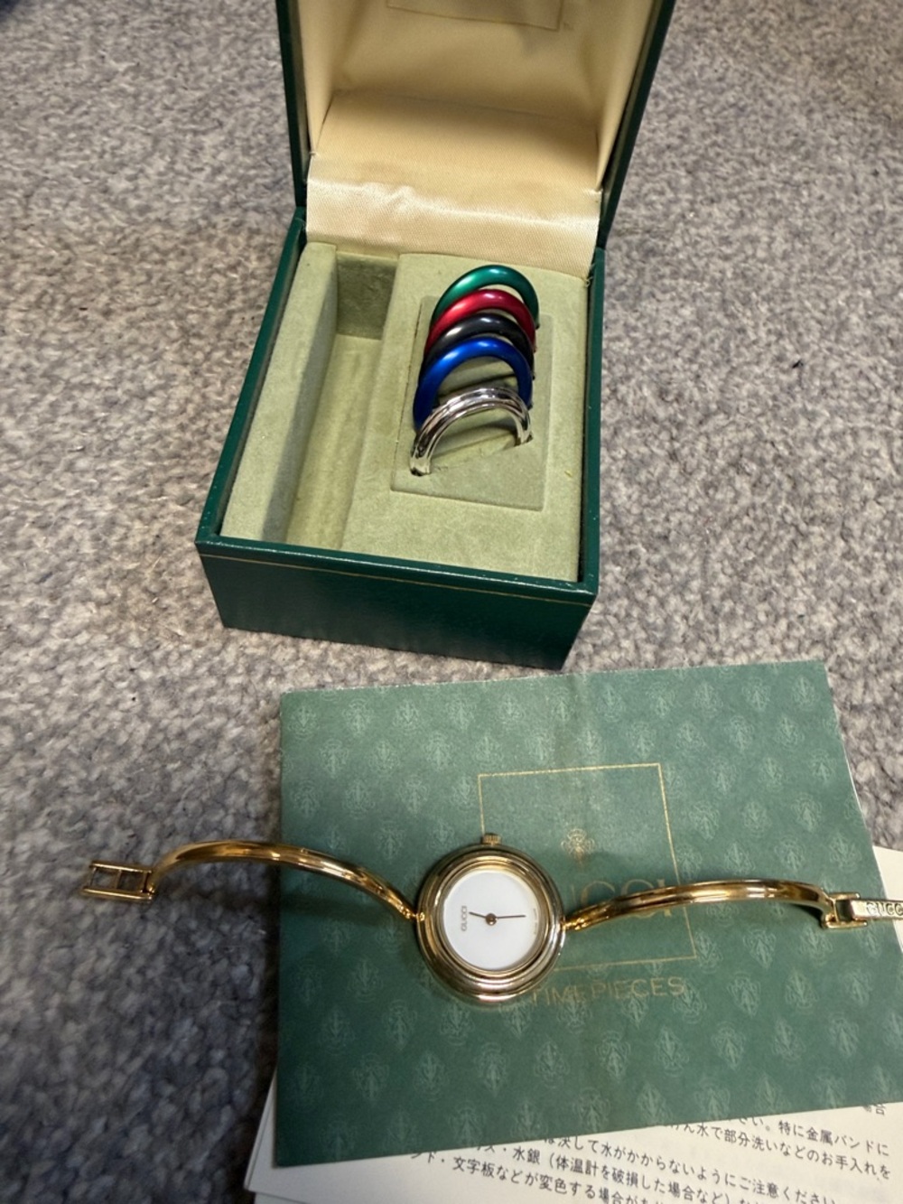 Gucci Gold-Tone Bracelet Watch with Green, Red, Blue, Purple and Silver Bezels - Picture 5 of 6
